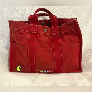 HERMES Canvas Red Deauville MM 16.5" Handbag